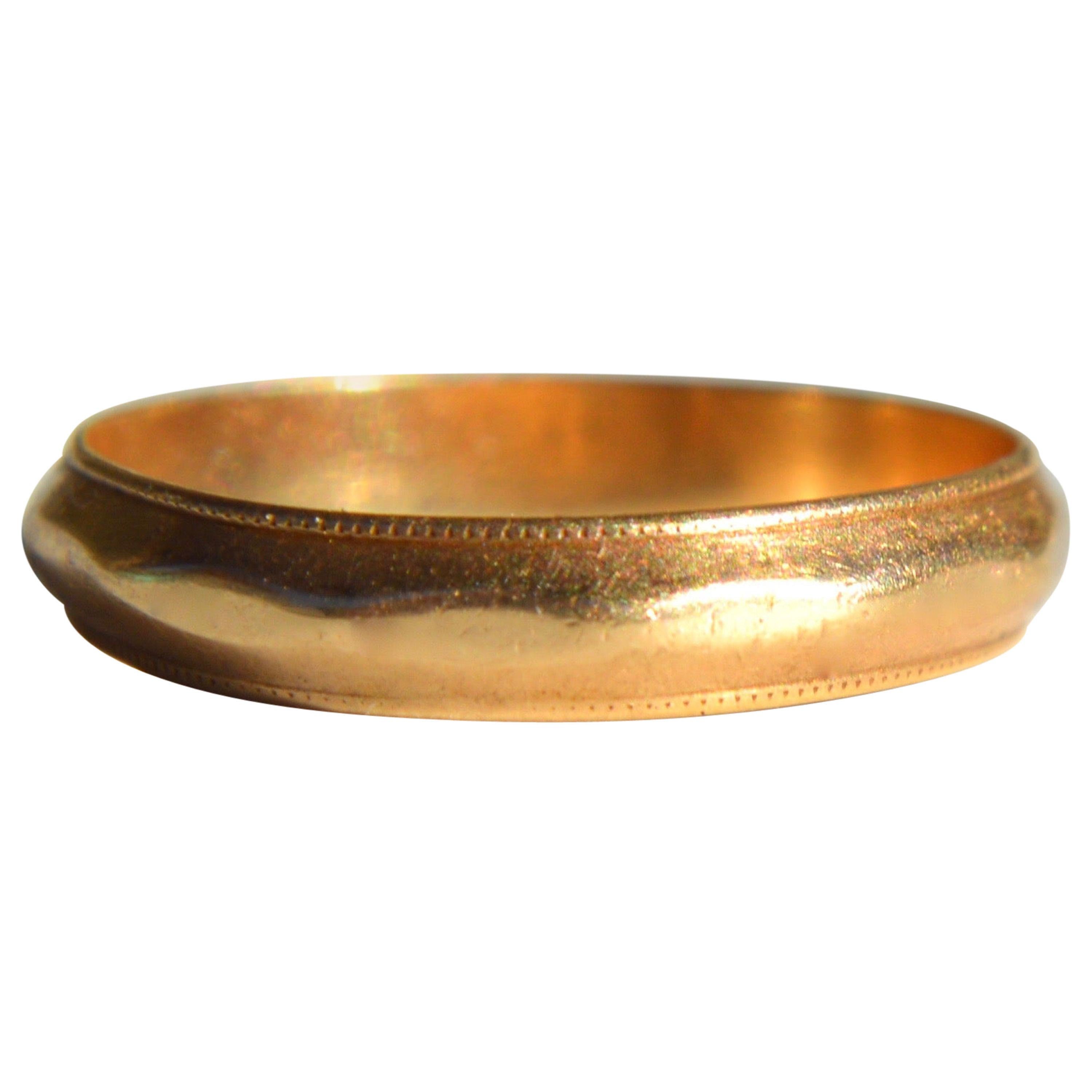 Vintage Art Deco Era 14 Karat Gold Milgrain Wedding Band Ring