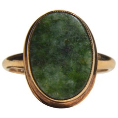 Vintage Art Deco Era 1920s 5.81 Carat Jade 10 Karat Gold Signet Ring
