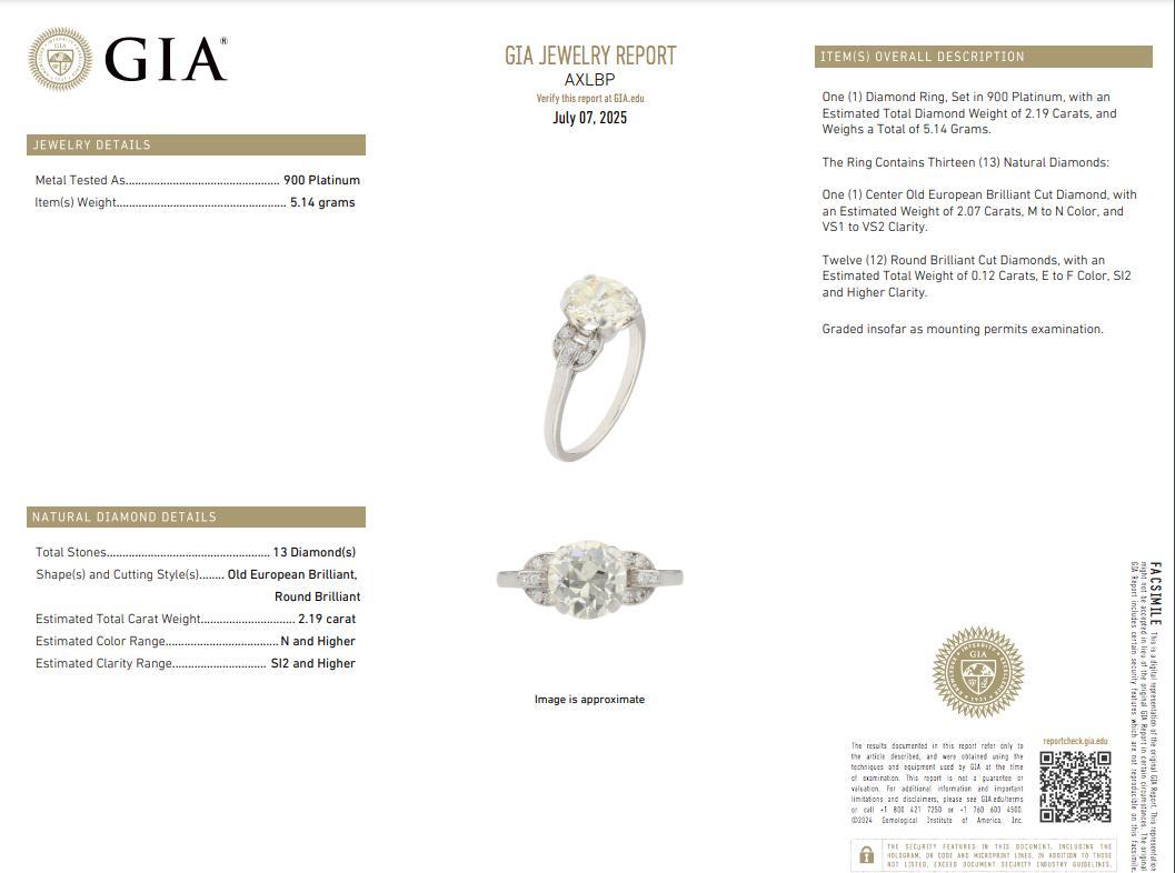 Anello di fidanzamento con diamante d'epoca in stile Art Deco da 2,19 carati con taglio europeo GIA in vendita 4
