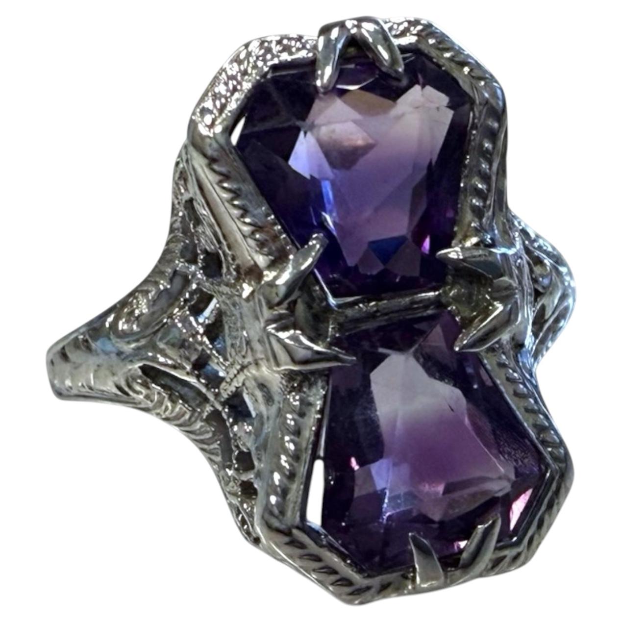 Vintage Art Deco Era Amethyst Ring 14K White Gold