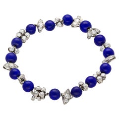 Vintage Art Deco Ära Perle Lapis & Diamant Platin Armband In Platin