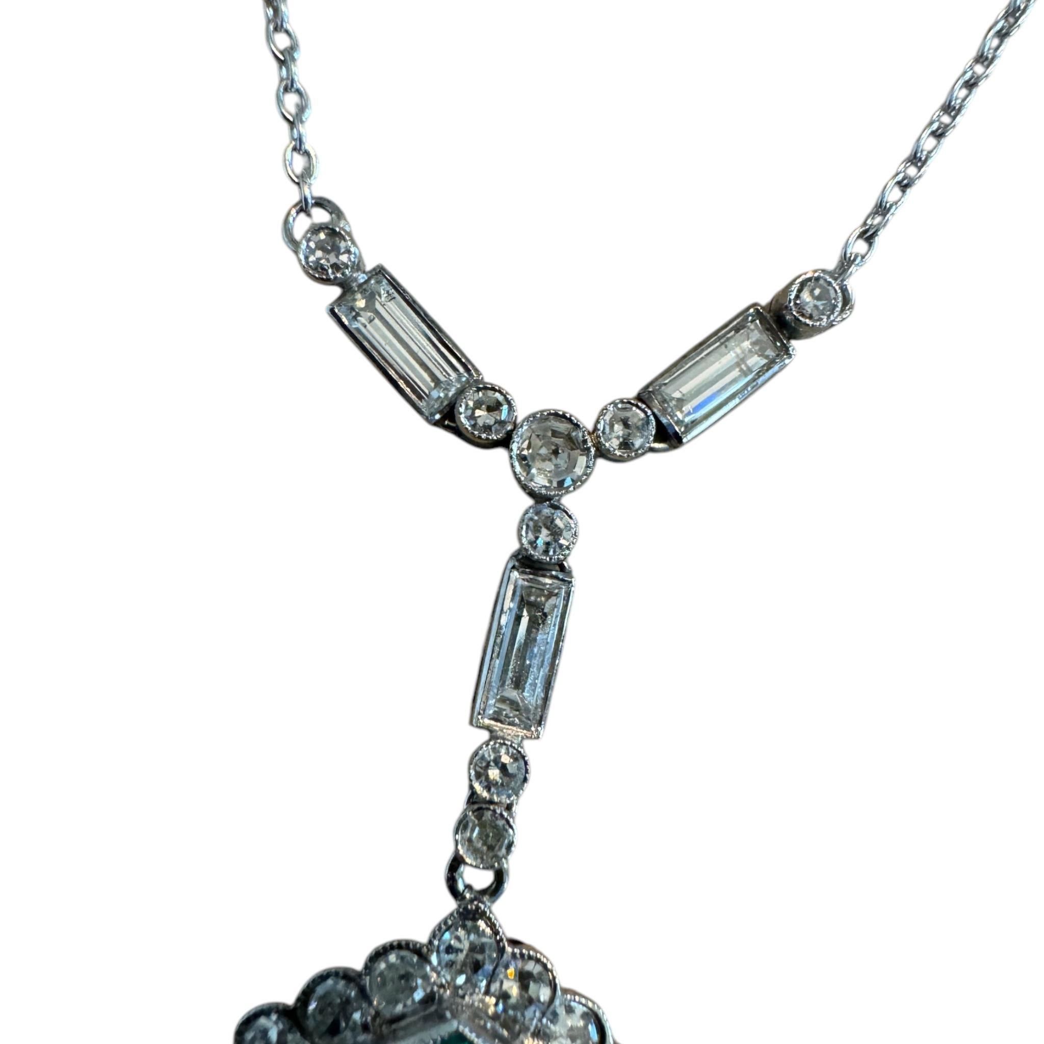 Vintage Art Deco Era Colombian Emerald & Diamond Necklace For Sale 2