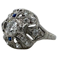Vintage Art Deco Era Diamond & Sapphire Platinum Cocktail Ring (bague de cocktail en platine avec diamants et saphirs)