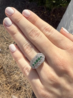 Vintage Art Deco Era Emerald & Diamond Cocktail Ring