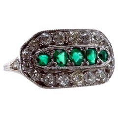 Vintage Art Deco Era Emerald & Diamond Cocktail Ring