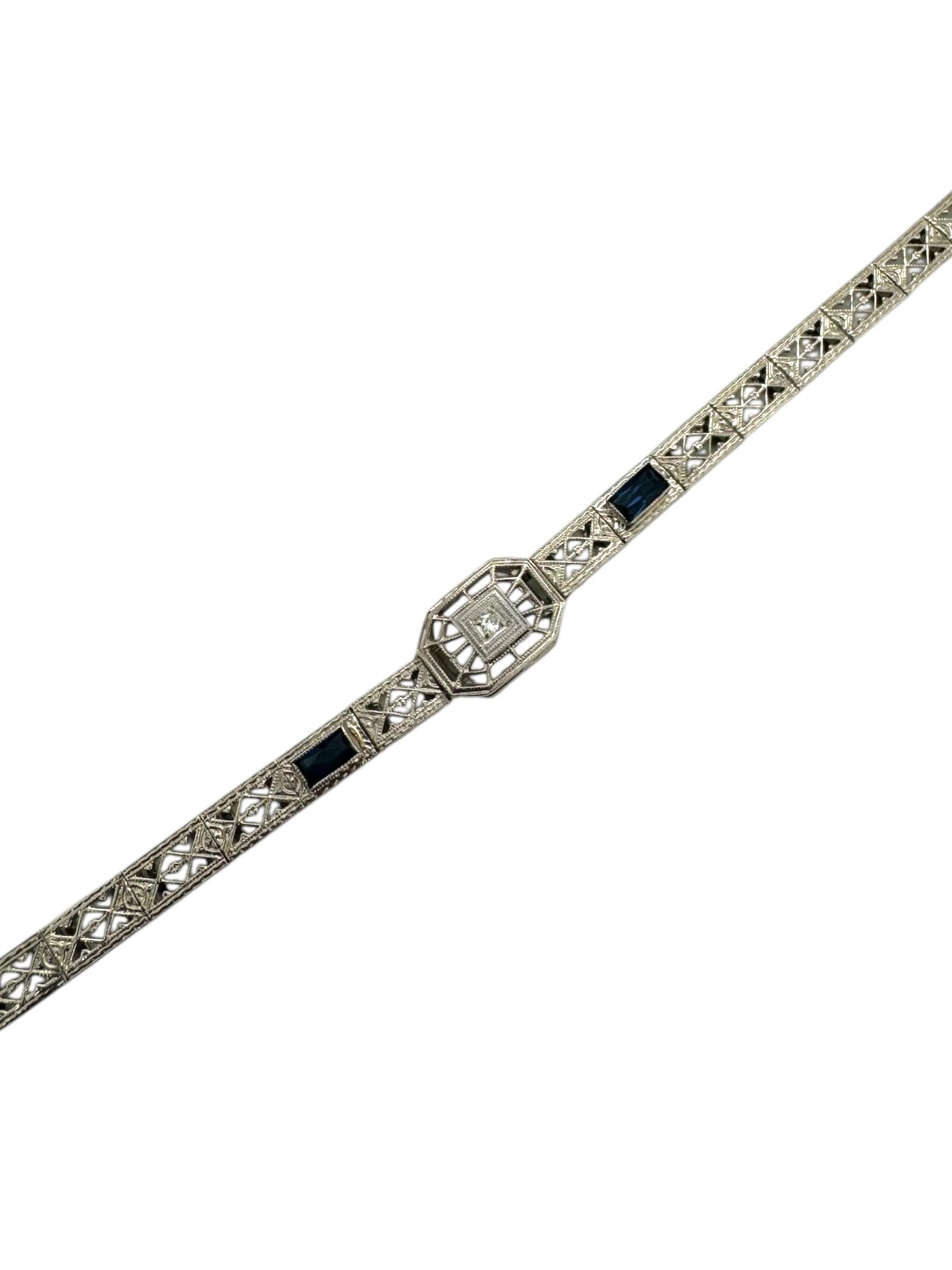 Vintage Art Deco Era Filigree Bracelet 14K White Gold For Sale 1