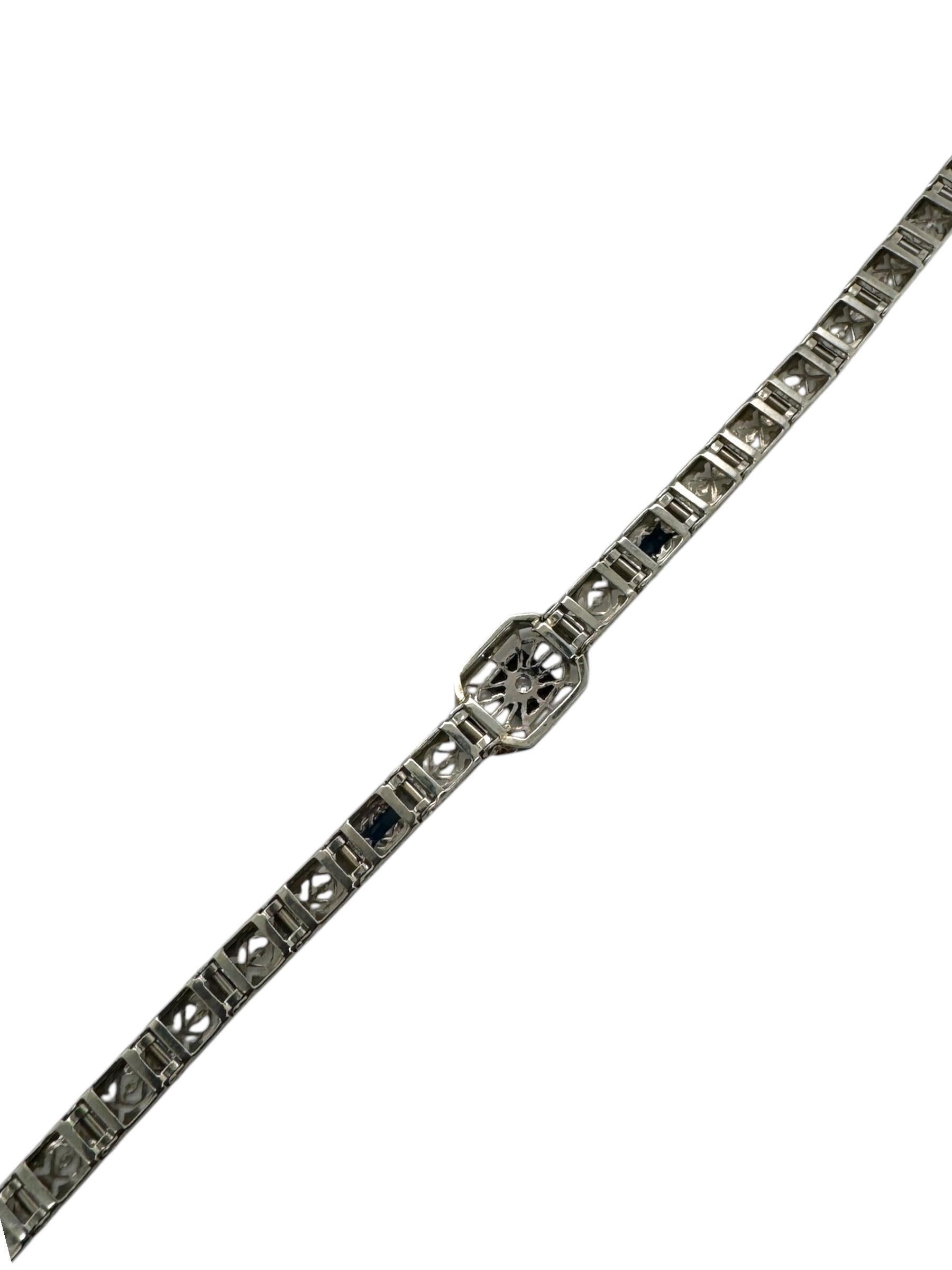 Vintage Art Deco Era Filigree Bracelet 14K White Gold For Sale 2