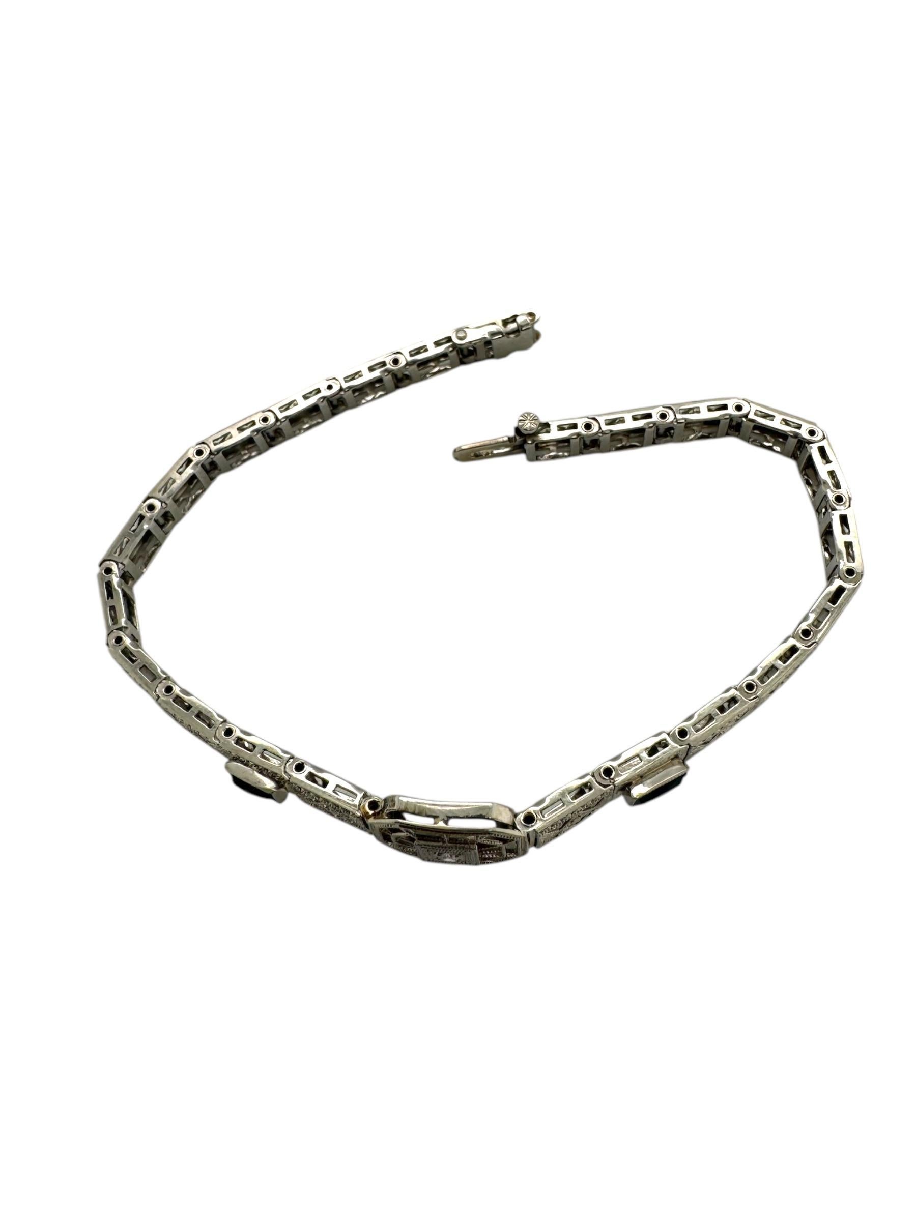 Vintage Art Deco Era Filigree Bracelet 14K White Gold For Sale 3