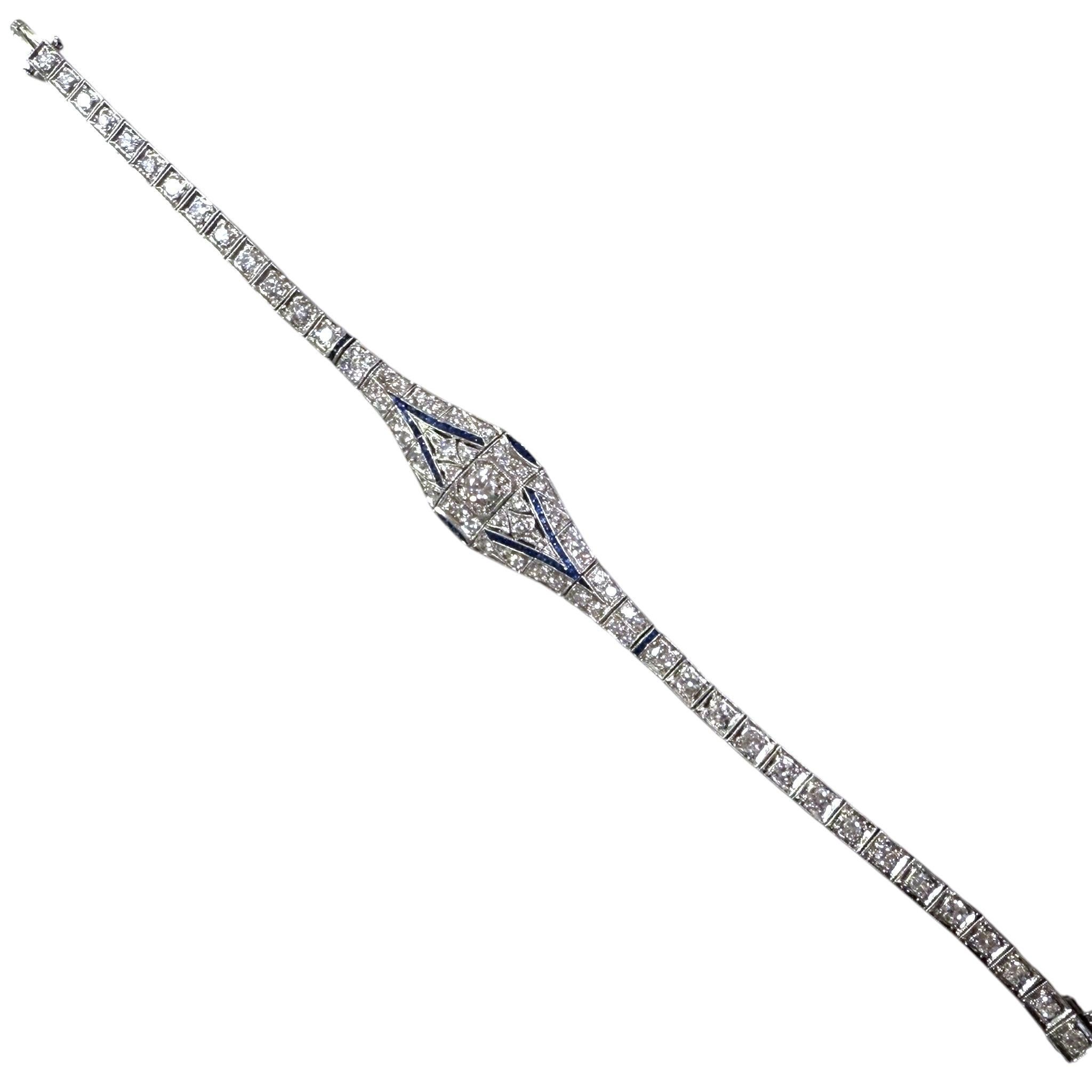 Vintage Art Deco Ära Platin Diamant & Saphir Armband Damen im Angebot