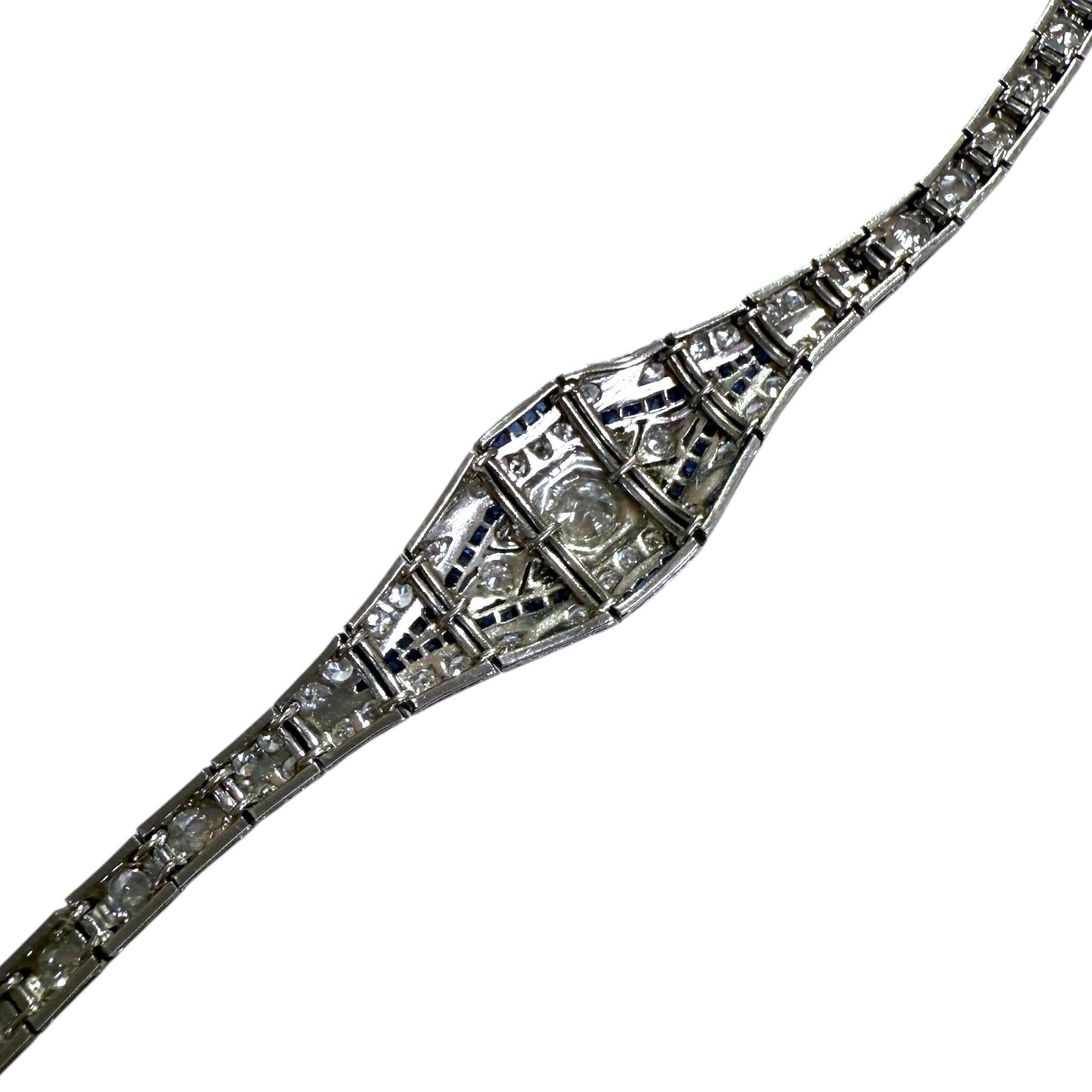 Vintage Art Deco Ära Platin Diamant & Saphir Armband im Angebot 2