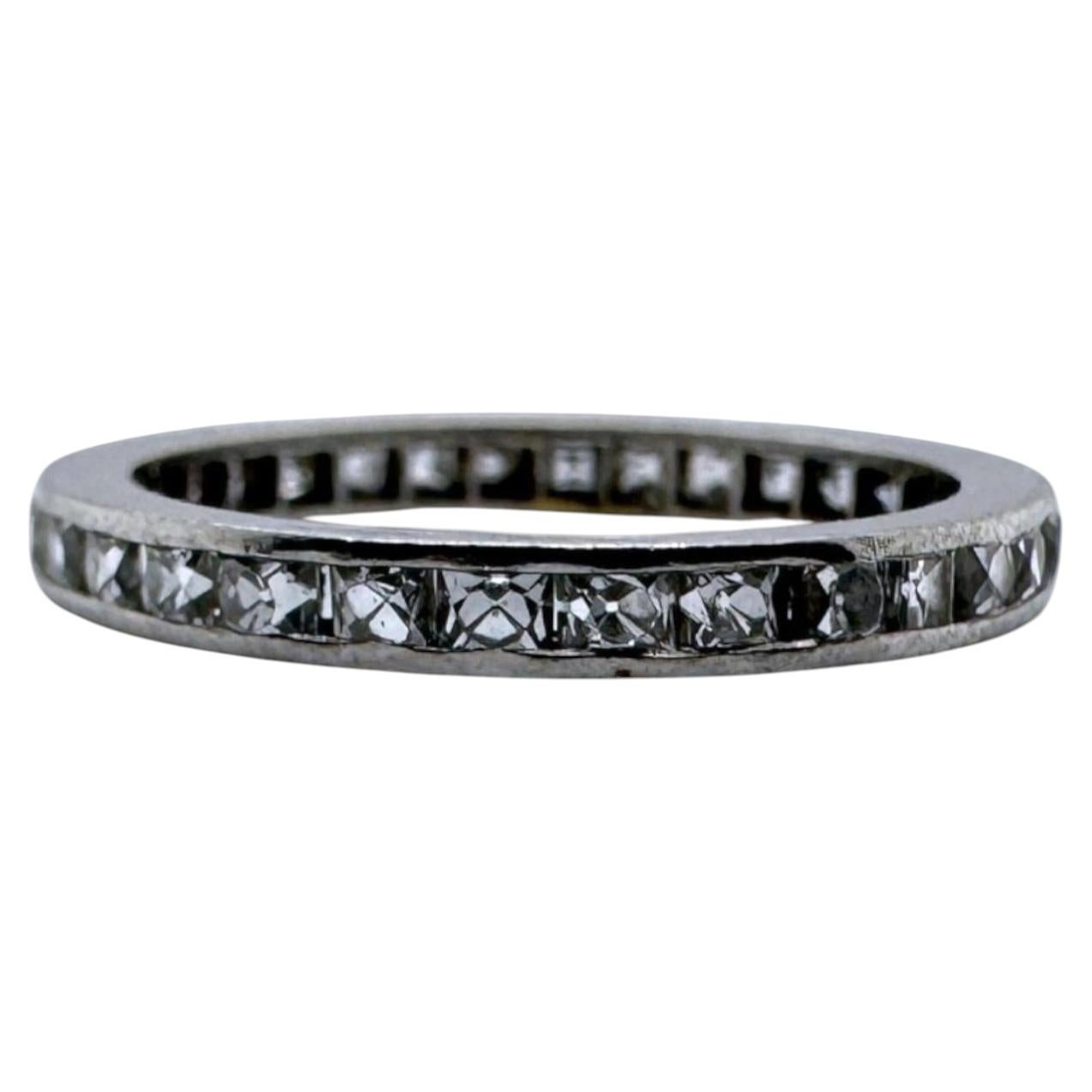 Vintage Art Deco Era Platinum French Cut Diamond Eternity Band Size 6.25