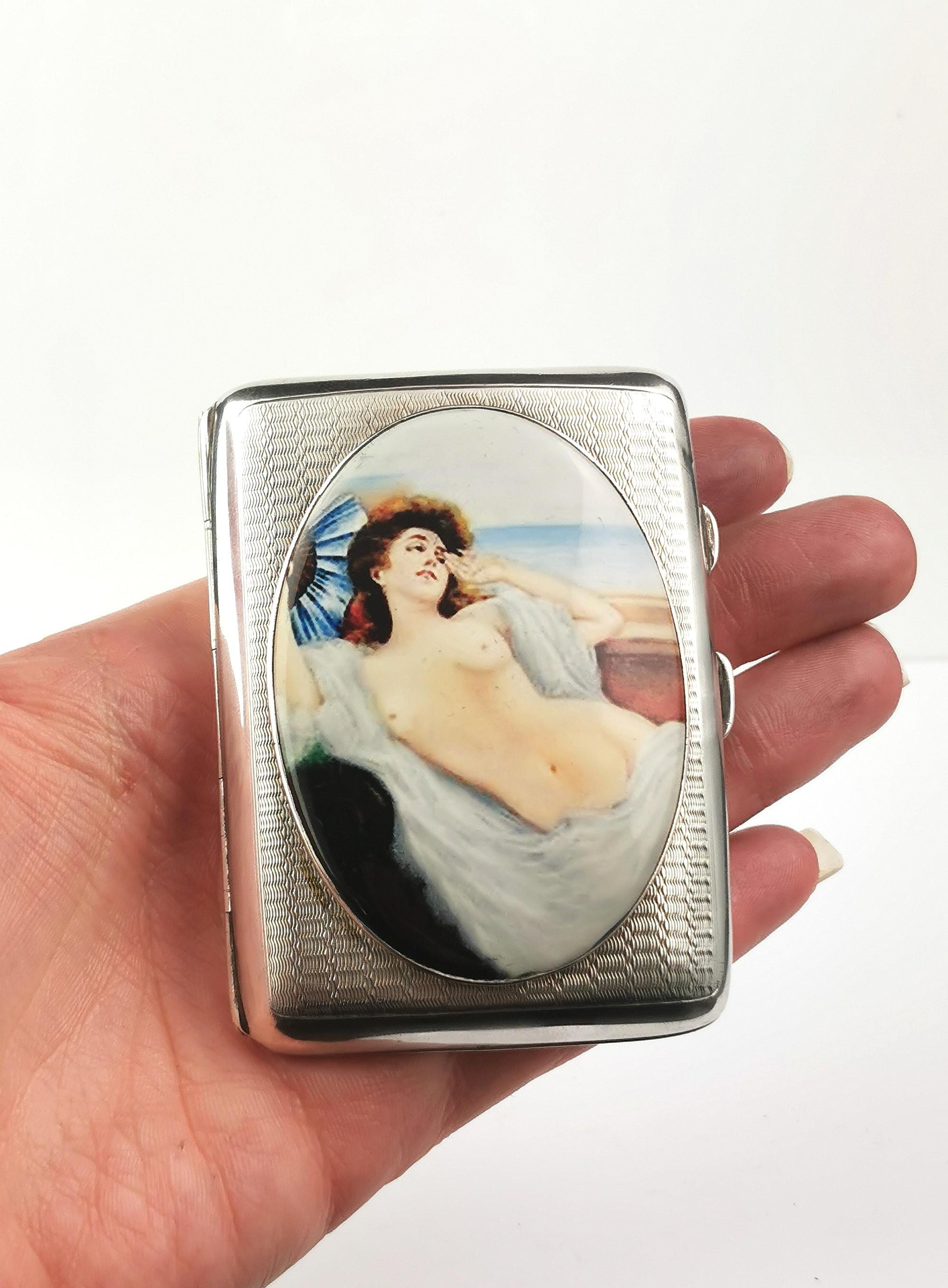 Vintage Art Deco erotic sterling silver cigarette case, enamelled  For Sale 7