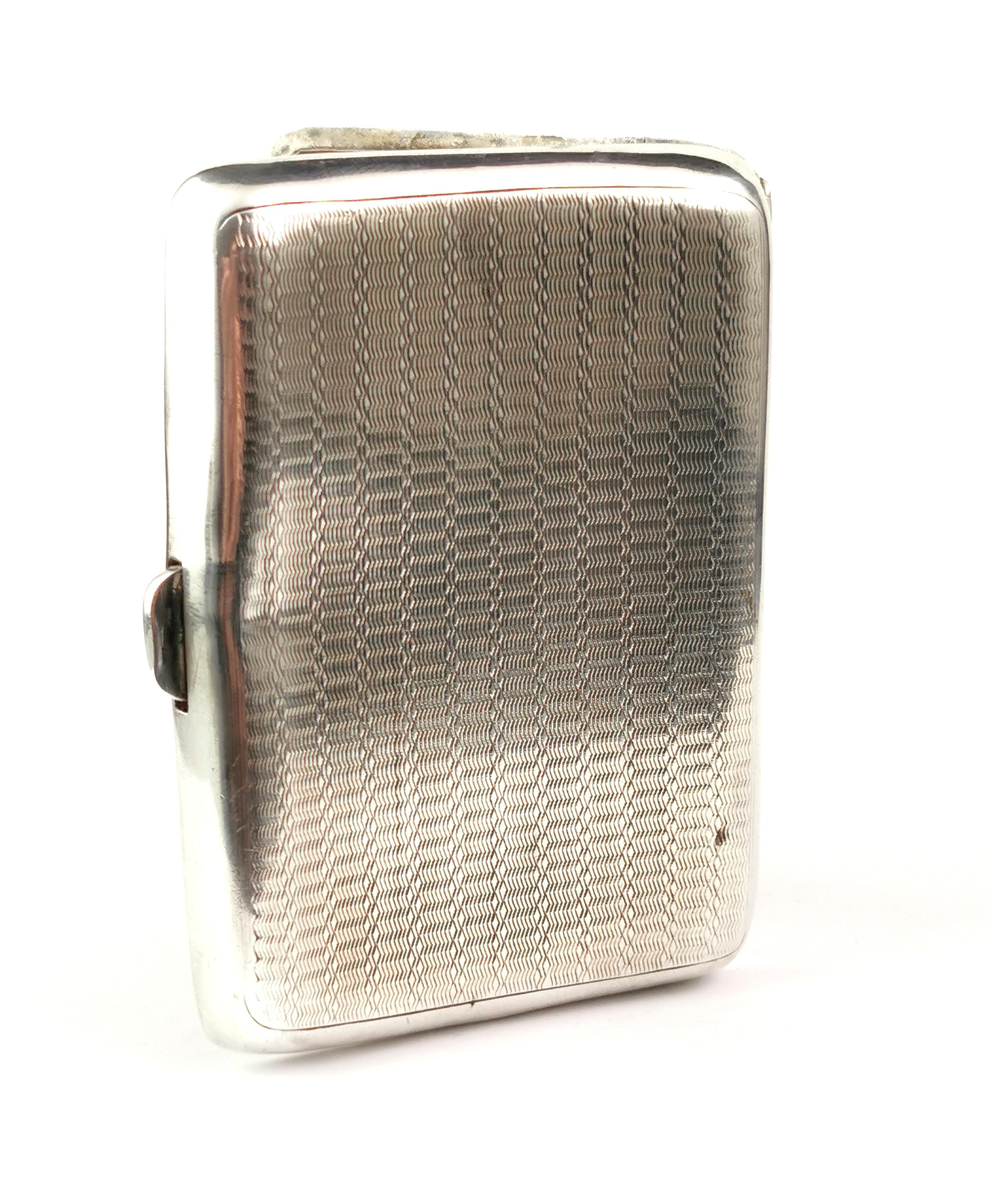 Sterling Silver Vintage Art Deco erotic sterling silver cigarette case, enamelled  For Sale