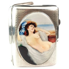 Vintage Art Deco erotic sterling silver cigarette case, enamelled 