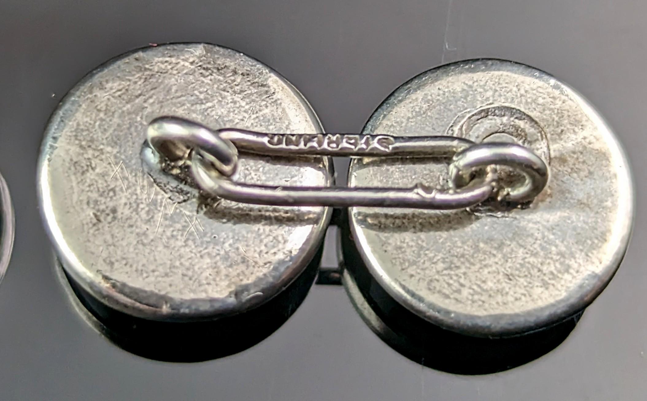 Vintage Art Deco Essex crystal Duck cufflinks, sterling silver  In Good Condition For Sale In NEWARK, GB