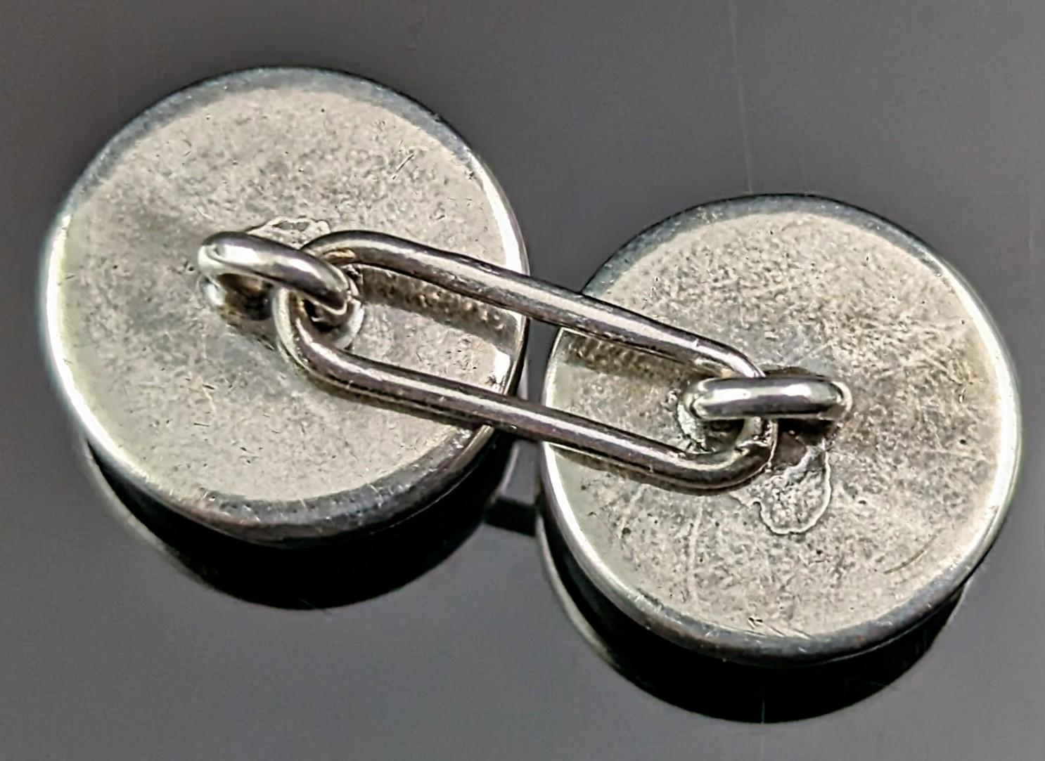 Women's or Men's Vintage Art Deco Essex crystal Duck cufflinks, sterling silver  For Sale