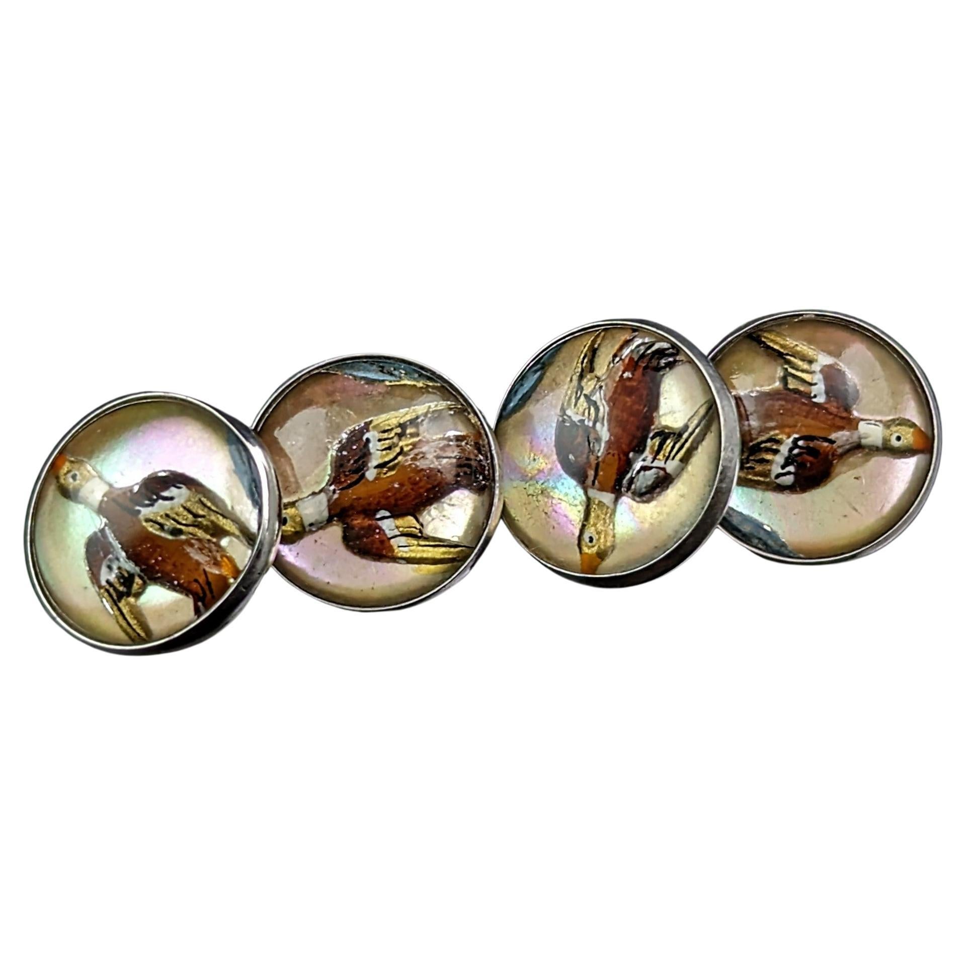 Vintage Art Deco Essex crystal Duck cufflinks, sterling silver For Sale