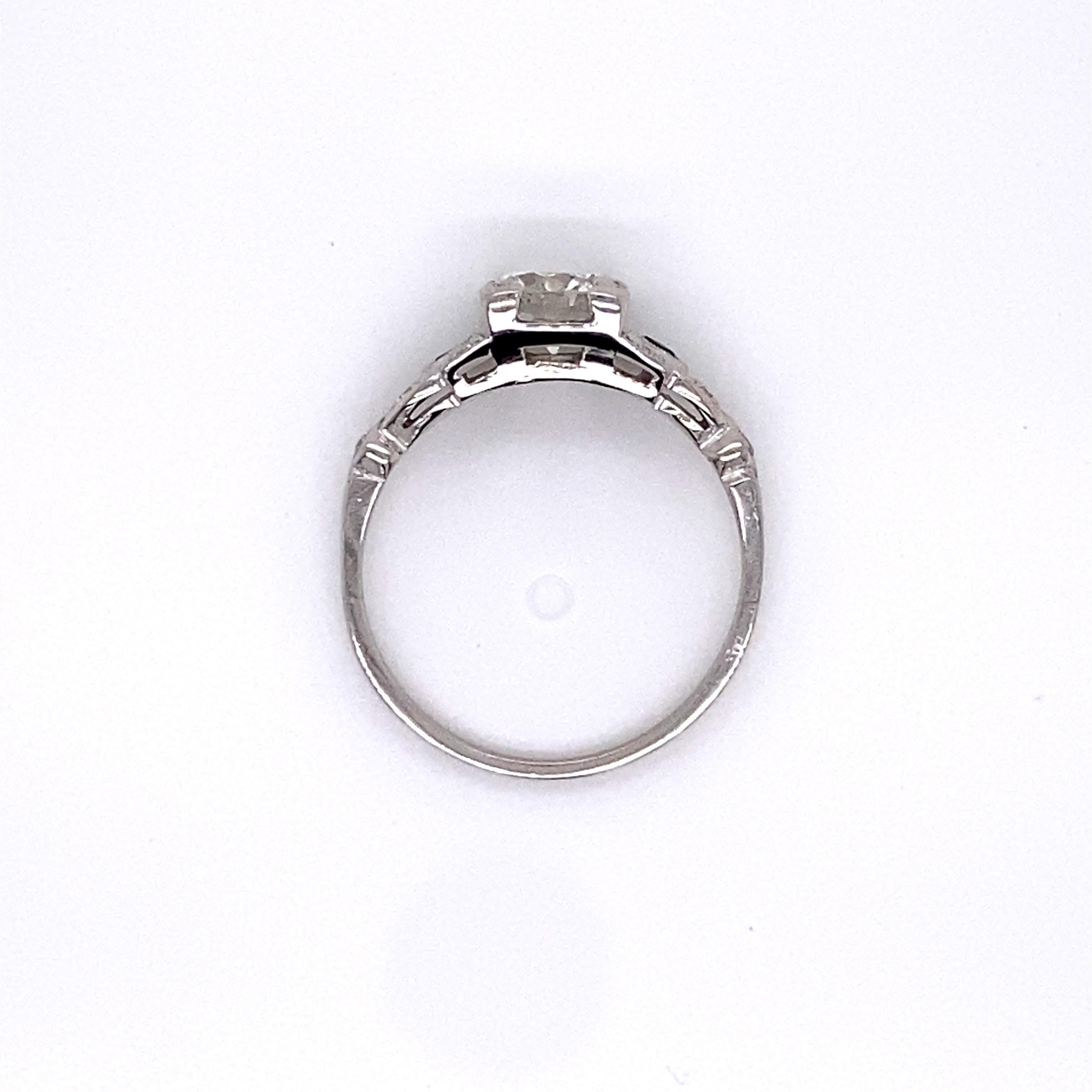 Vintage Art Deco European Cut Diamond Engagement Ring with Sapphires For Sale 4