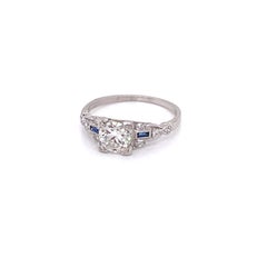Vintage Art Deco European Cut Diamond Engagement Ring with Sapphires