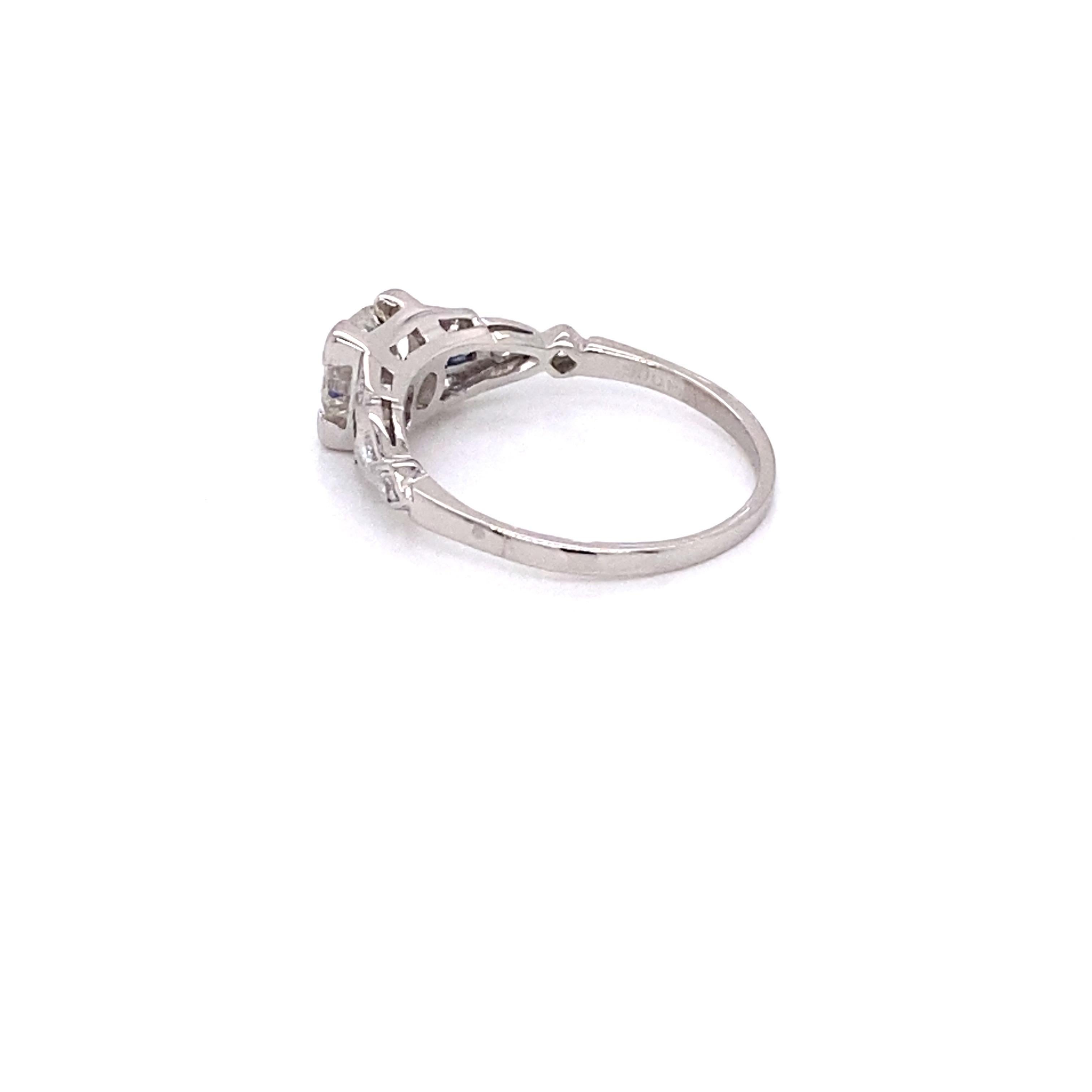 Vintage Art Deco European Cut Diamond Engagement Ring with Sapphires For Sale 3