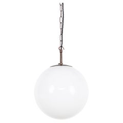 Vintage Art Deco Falks White Globe Opaline Glass Pendant Light, C.1930