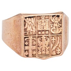 Antique Art Deco Family Crest Signet Ring 14k Rose Gold Sz 8.25 Jewelry