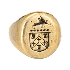 Antique Art Deco Family Crest Signet Ring Heavy 14k Yellow Gold Jewelry