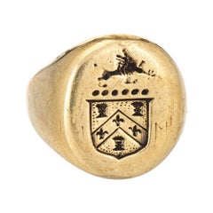 Vintage Art Deco Family Crest Signet Ring Heavy 14k Yellow Gold Jewelry