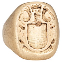 Vintage Art Deco Family Crest Signet Ring Heavy 14k Yellow Gold Sz 7.5 Jewelry