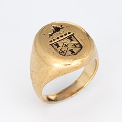 Vintage Art Deco Family Crest Signet Ring Heavy 14k Yellow Gold Jewelry