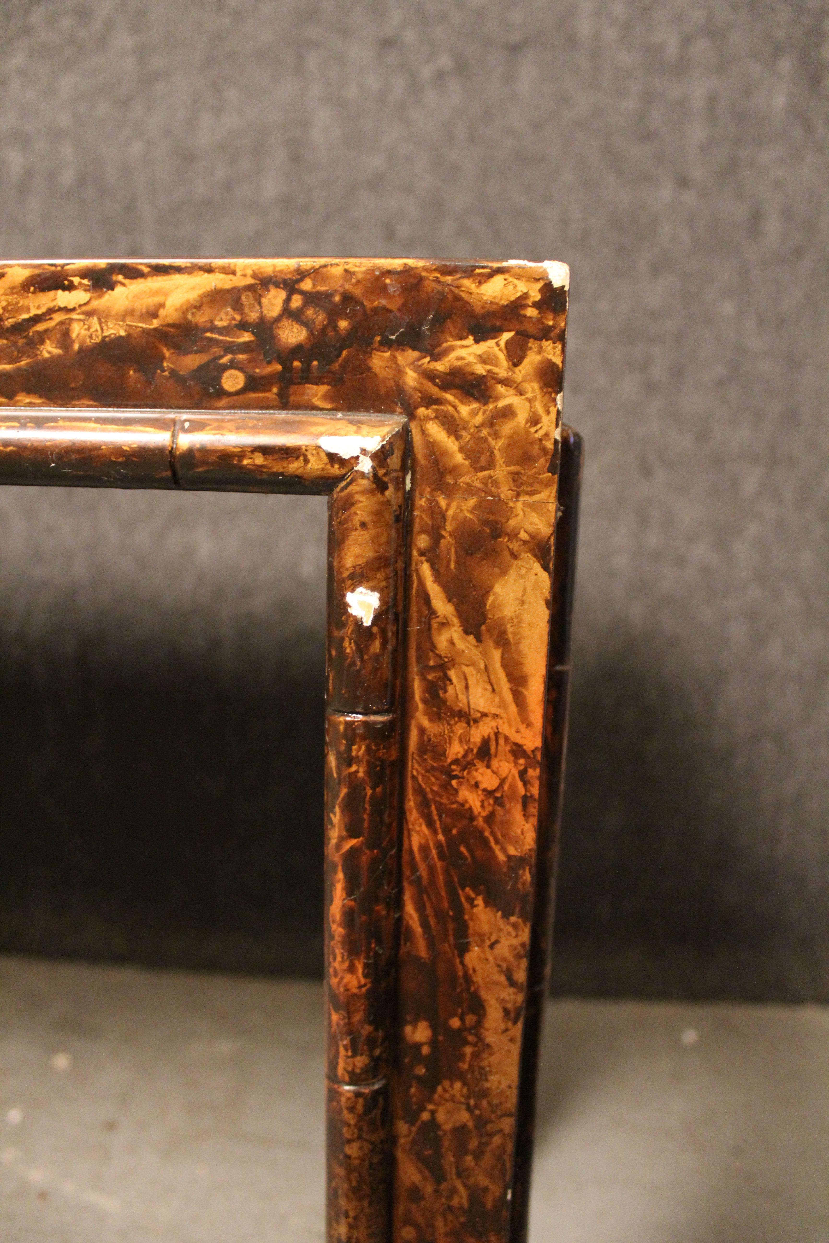 20th Century Vintage Art Deco Faux Tortoiseshell Lacquered Console Table For Sale