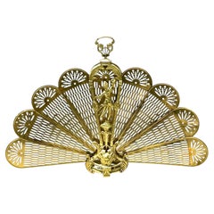 Vintage Art Deco Figural Brass Peacock Folding Fireplace Screen, Circa 1925.