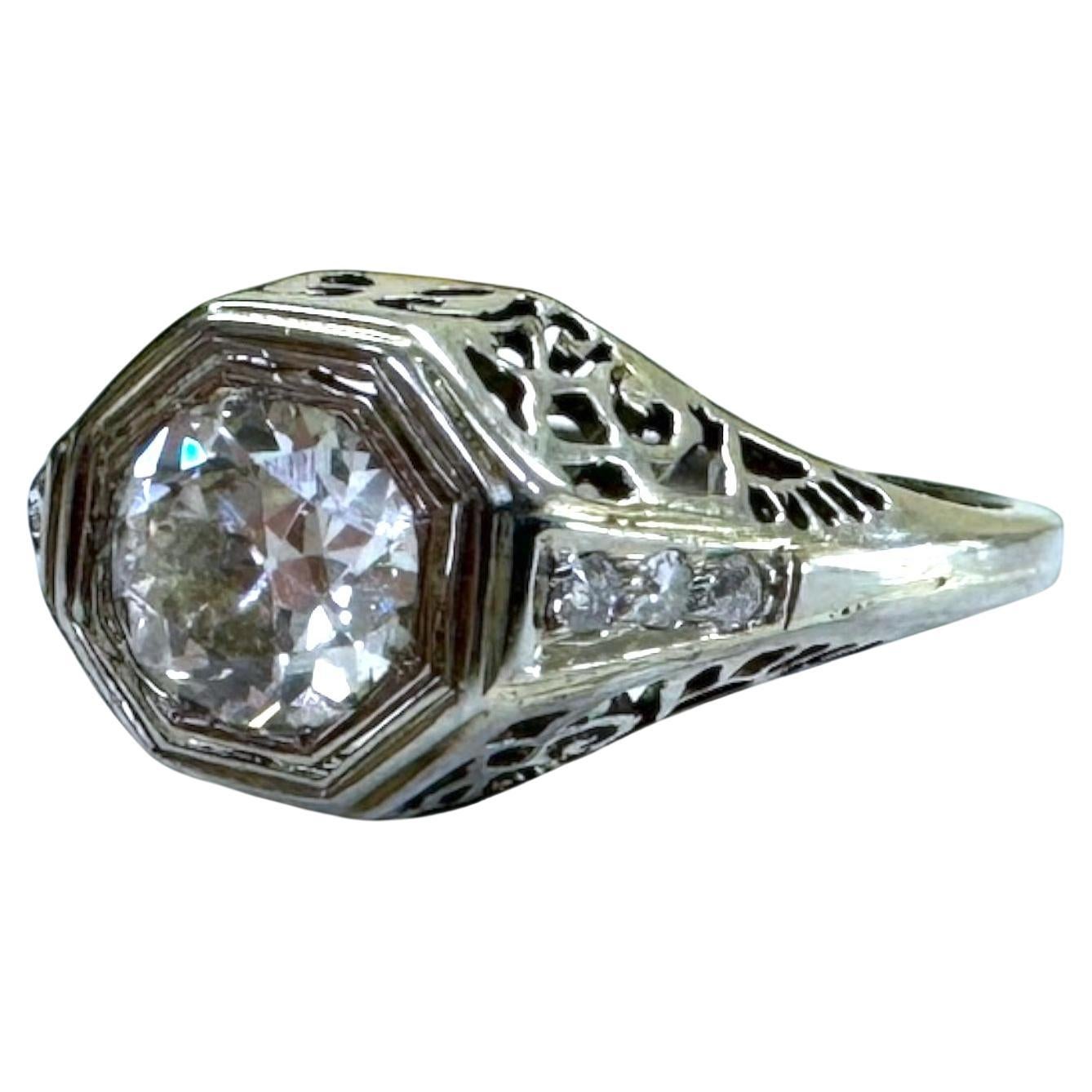 Vintage Art Deco Filigree 0.75 Carat Diamond Engagement Ring