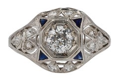 Antique Art Deco Filigree European Cut Diamond Dome Engagement Ring