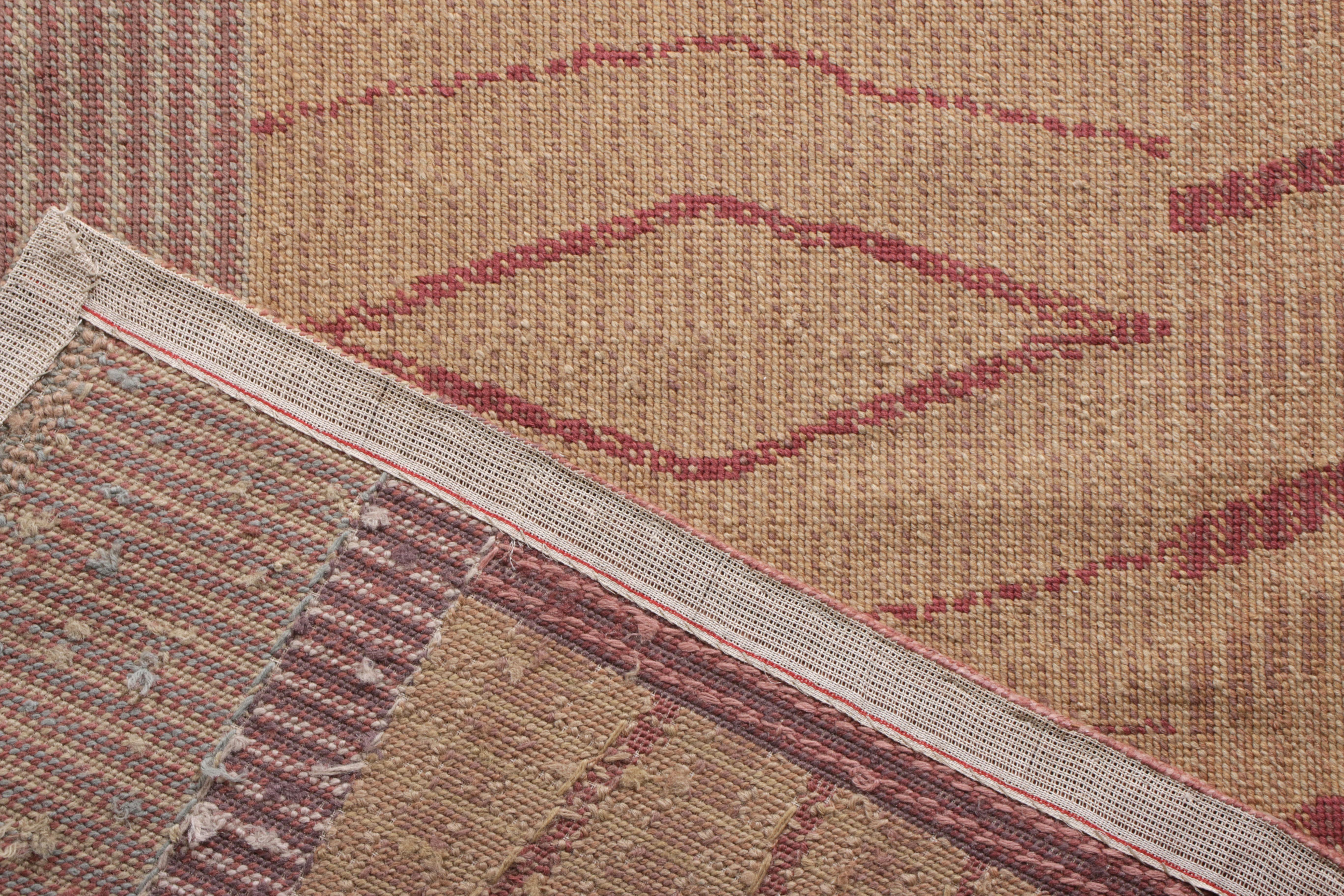 Chinese Vintage Van Campen Style Needlepoint In Mauve Geometric Patterns By Rug & Kilim For Sale