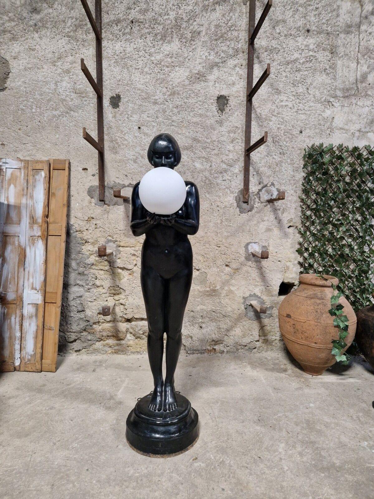 Vintage Art Deco Floor Lamp Nude Female French 1930s In Good Condition In Buxton, GB