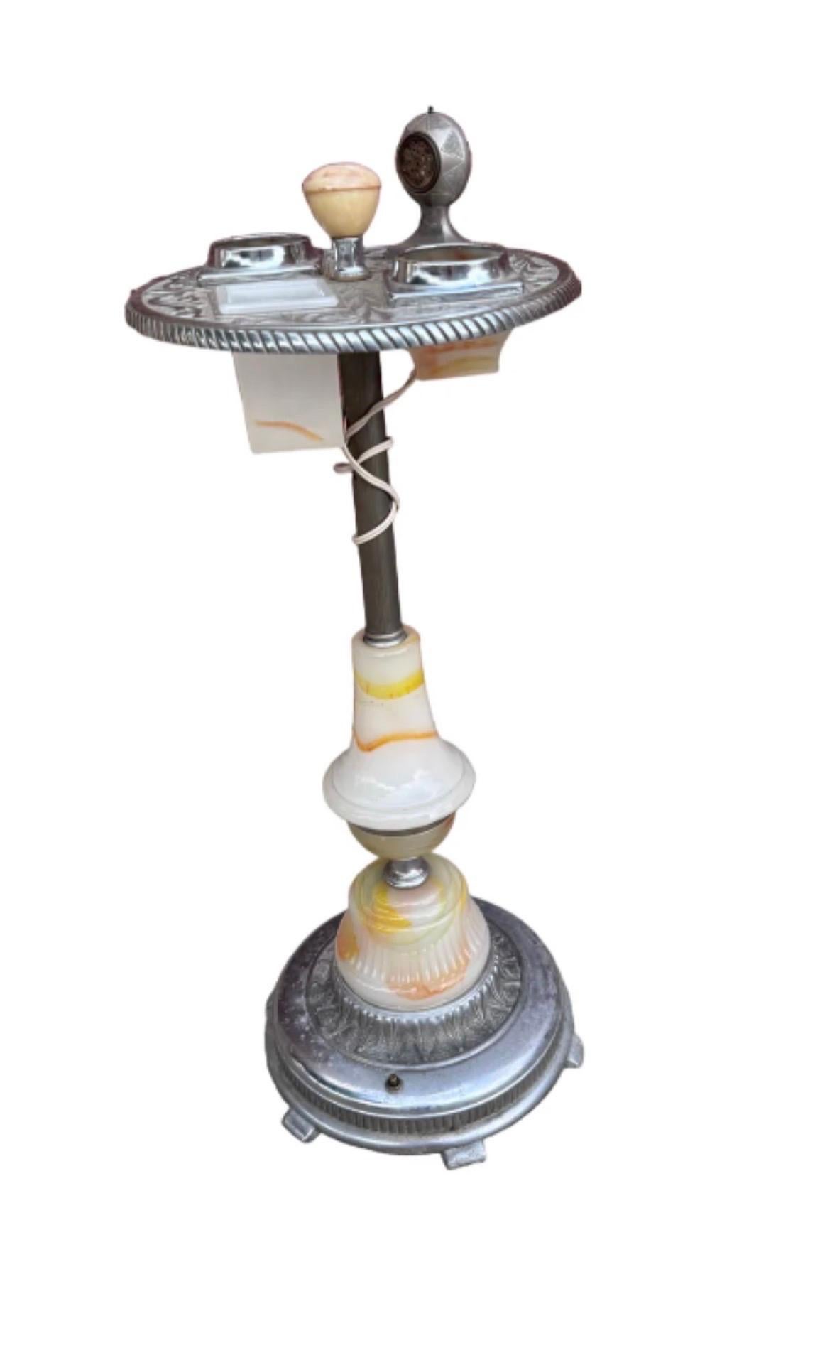 American Vintage Art Deco Floor Smoking Stand Metal Ashtray with Cubbies by Mico For Sale