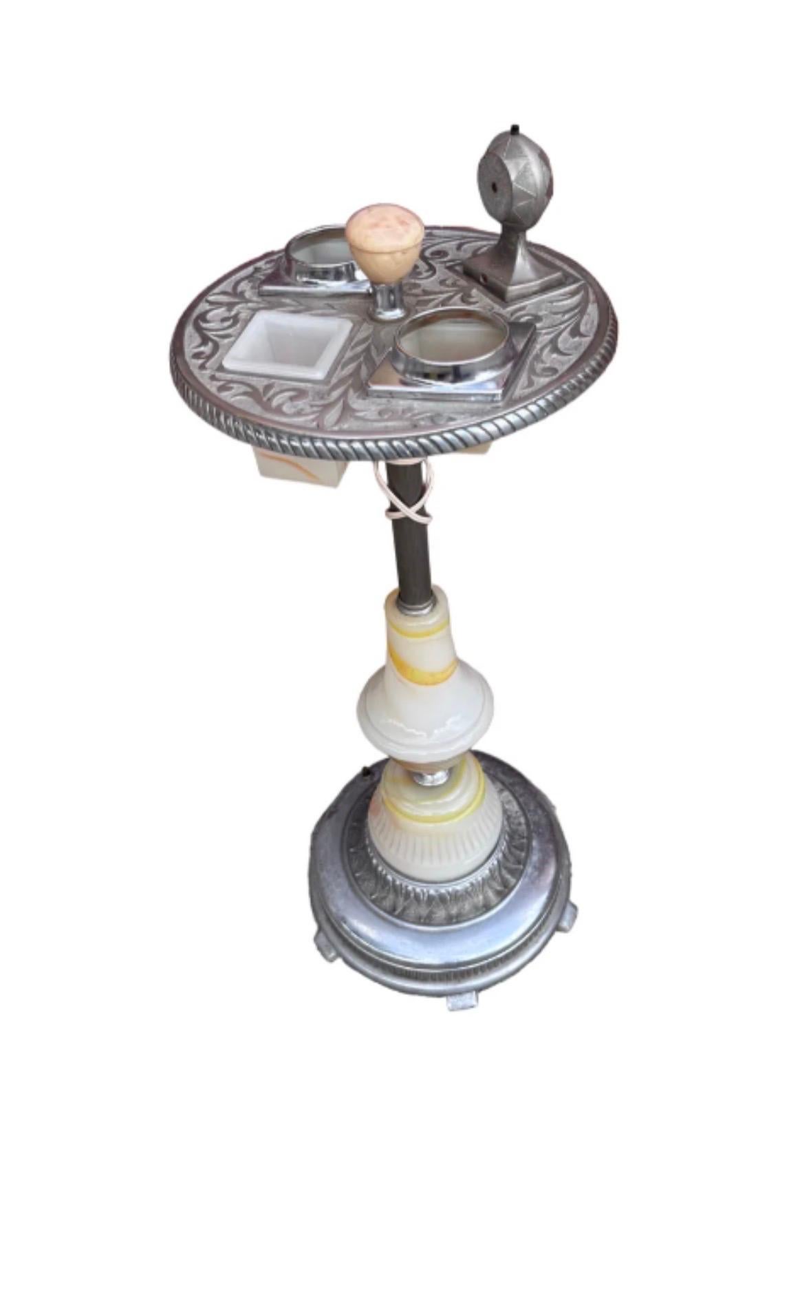 Marble Vintage Art Deco Floor Smoking Stand Metal Ashtray with Cubbies by Mico For Sale