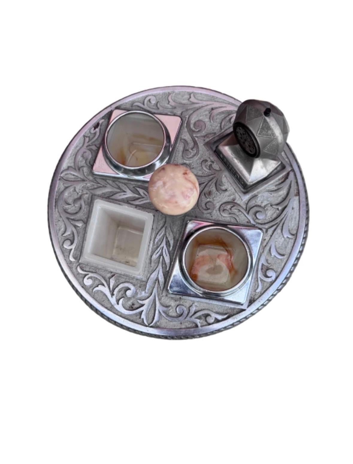 Vintage Art Deco Floor Smoking Stand Metal Ashtray with Cubbies by Mico For Sale 2