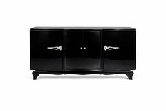 Art Deco Black Lacquer Four-Door Sideboard Credenza Chrome Hardware 20th Century