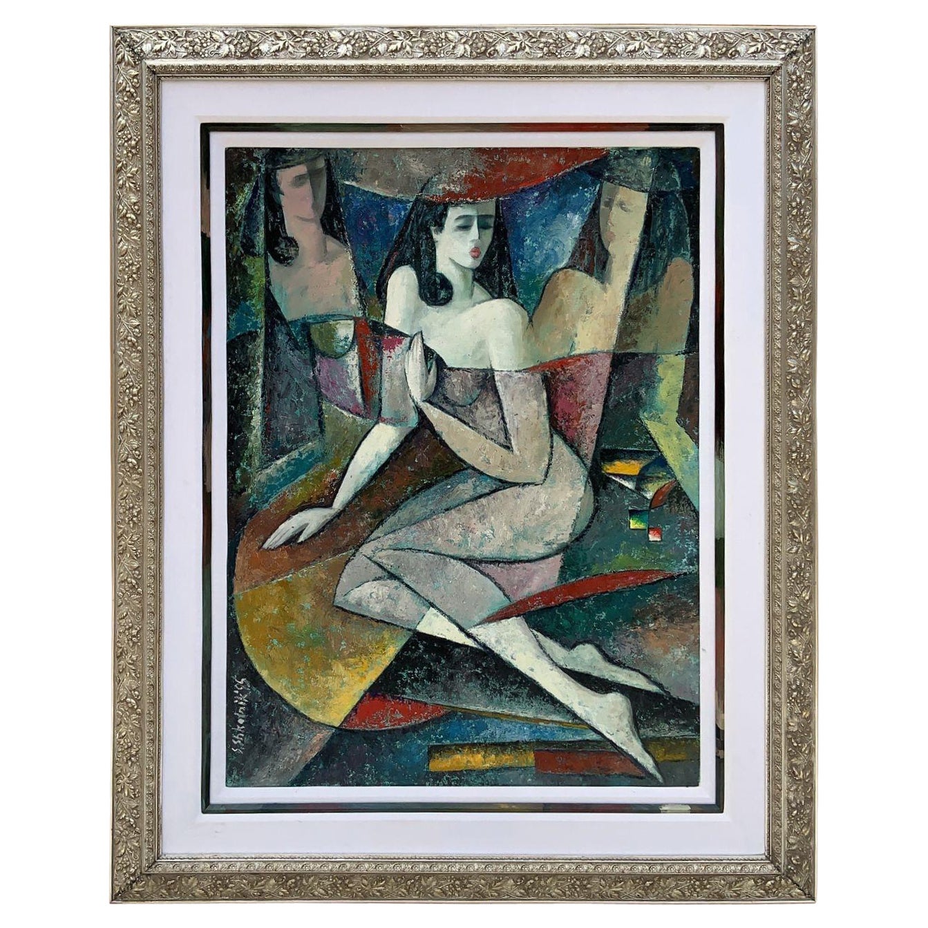 Gerahmtes Ölgemälde auf Leinwand im Art déco-Stil, Wandschmuck