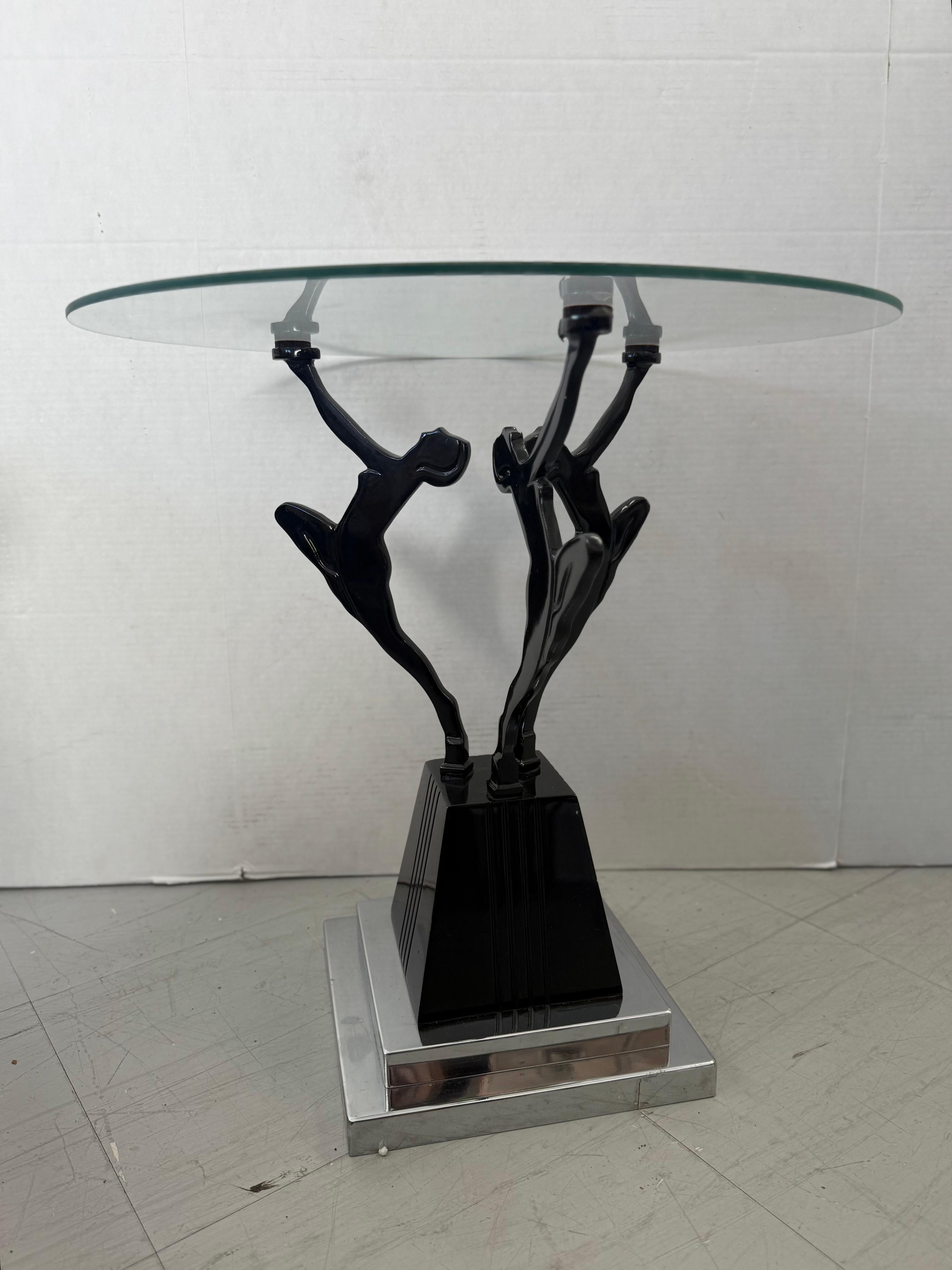 Vintage-Beistelltisch mit Glasplatte im Art-Déco- und Frankart-Stil und schwarzem und Chrom-Ton im Vintage-Stil im Zustand „Gut“ im Angebot in Seattle, WA