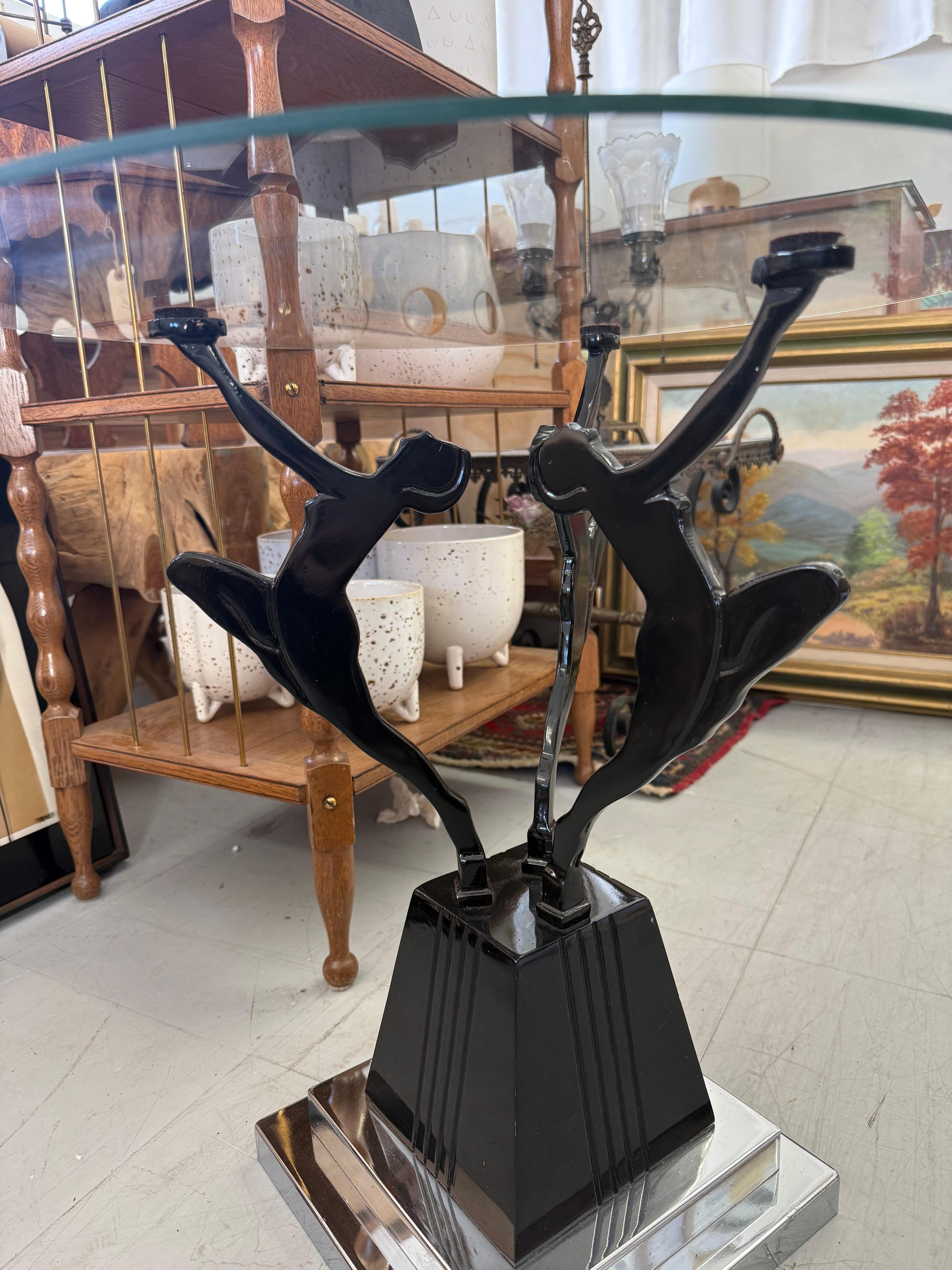 Vintage-Beistelltisch mit Glasplatte im Art-Déco- und Frankart-Stil und schwarzem und Chrom-Ton im Vintage-Stil (Ende des 20. Jahrhunderts) im Angebot