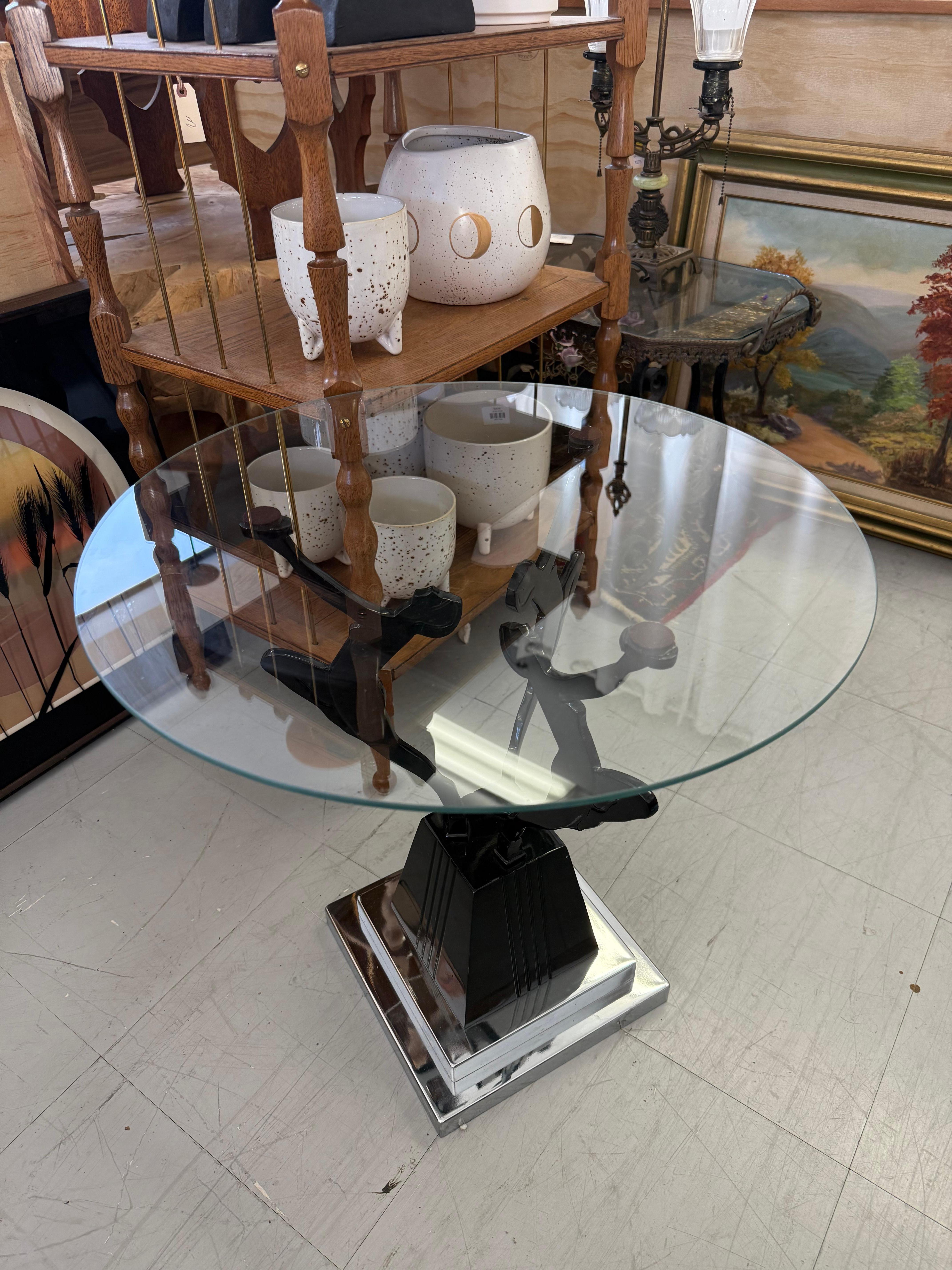 Vintage-Beistelltisch mit Glasplatte im Art-Déco- und Frankart-Stil und schwarzem und Chrom-Ton im Vintage-Stil im Angebot 2