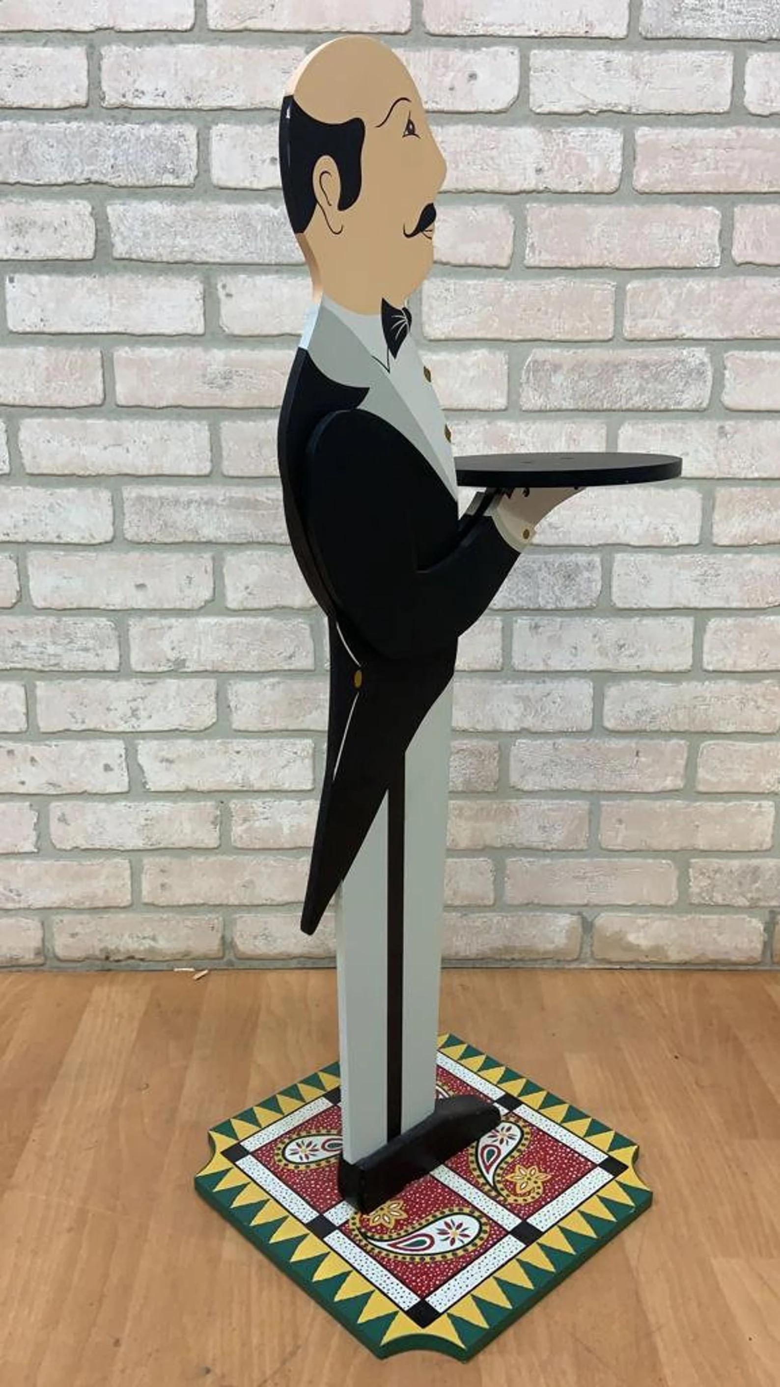 Mid-Century Modern Vintage Art Deco Free Standing Butler with Serving Tray For Sale