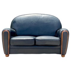 Vintage Art Deco French Leather Loveseat