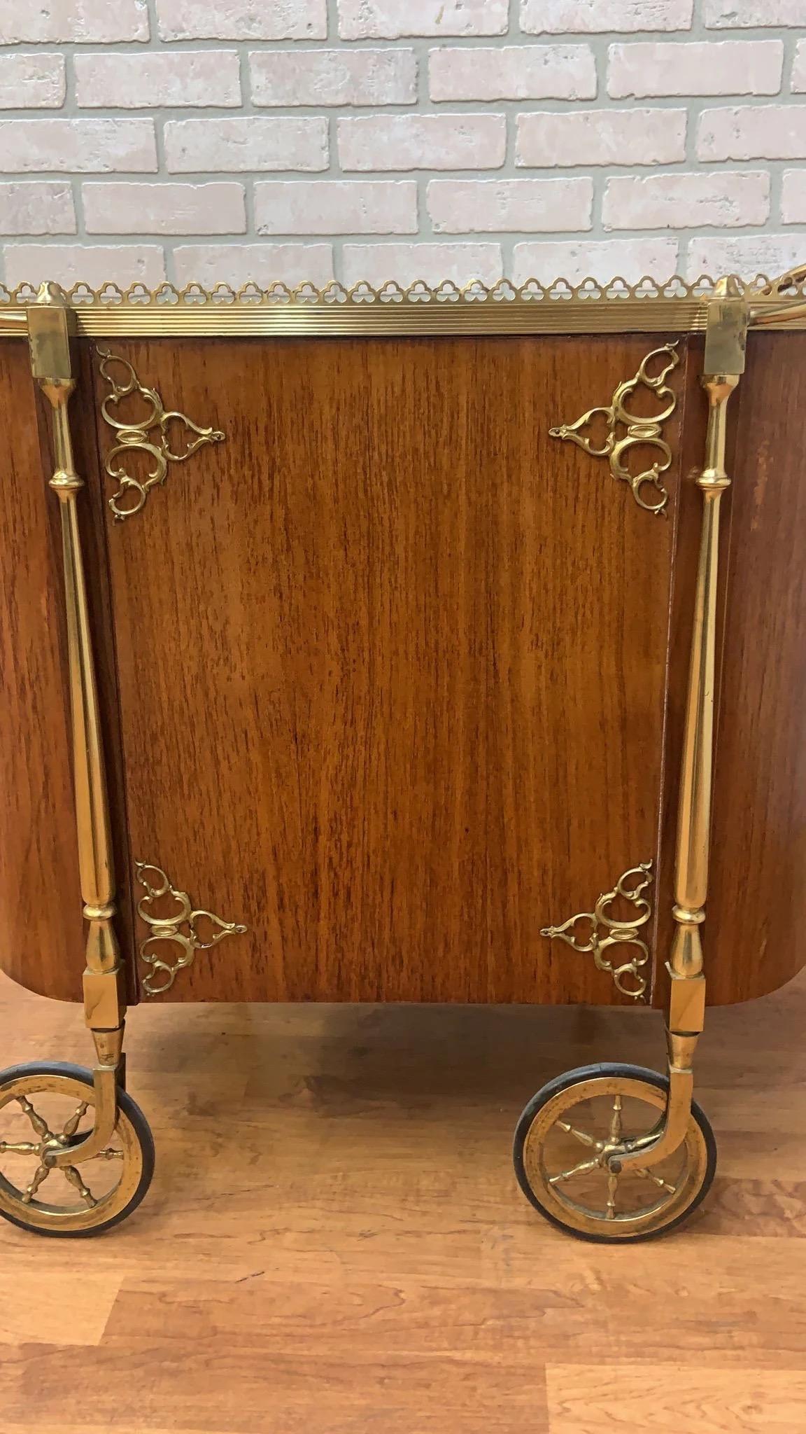 Vintage Art Deco French Style Brass & Wood Bar Cart For Sale 1