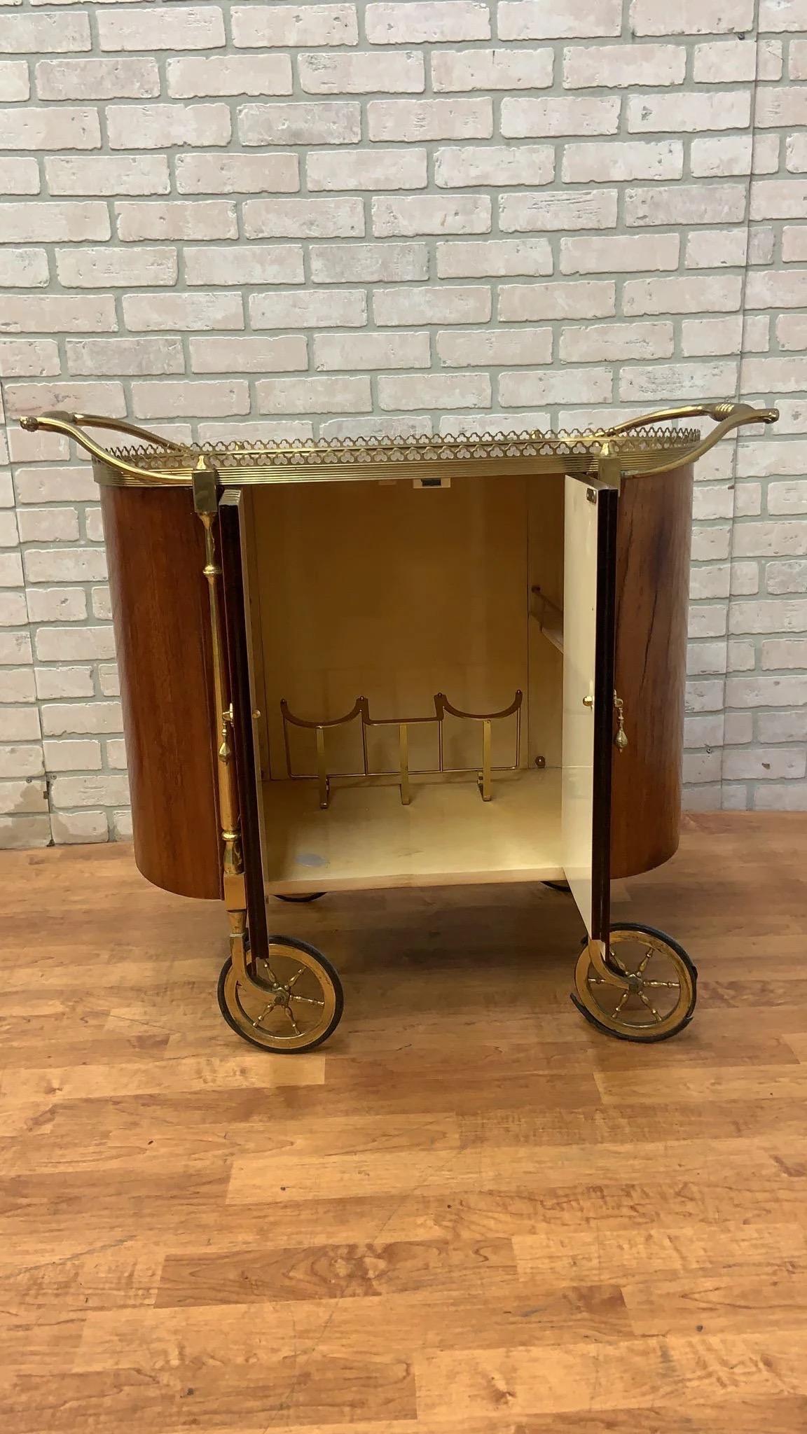 Vintage Art Deco French Style Brass & Wood Bar Cart 3
