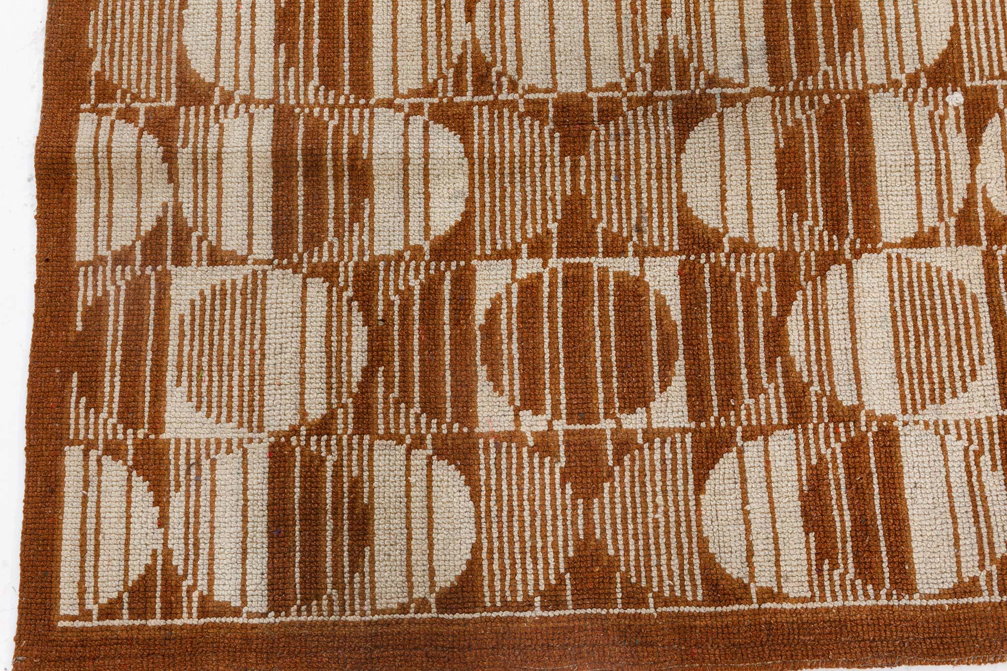 French Vintage Art Deco Geometric Handmade Wool Carpet For Sale