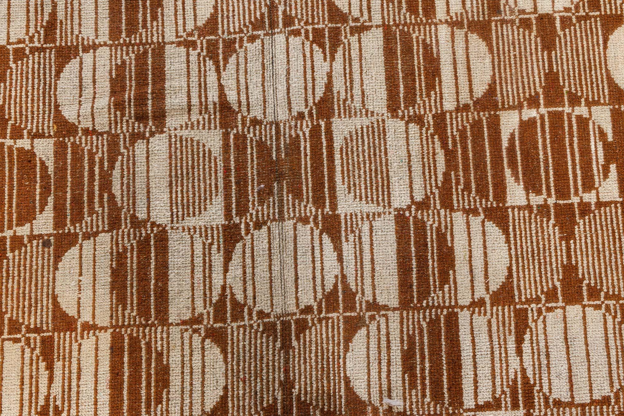 Hand-Woven Vintage Art Deco Geometric Handmade Wool Carpet For Sale